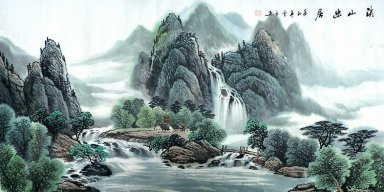 Montañas, cascada - la pintura china