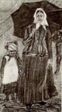 Sien sous le parapluie avec la fille 1882