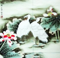 Crane & Lotus - Pittura cinese