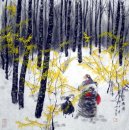 En kvinna i skogen - kinesisk målning