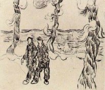 Two Men On A Road With Pine Trees 1890