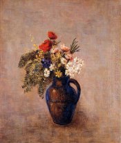 Bouquet Of Flowers In A Blue Vase