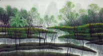 Trees, river - Chinese Painting