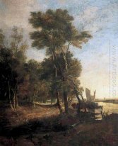 Woodland dengan sungai dan Barges dengan Sails