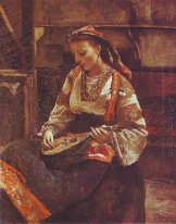 Italian Woman Sitting And Playing The Mandolin 1870