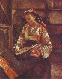 Italian Woman Sitting And Playing The Mandolin 1870