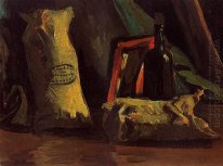 Nature morte avec deux sacs et un bouteille 1884