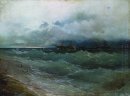 Navios no nascer do sol tormentoso do mar 1871