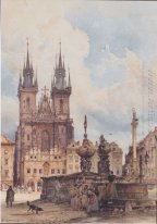 Vue de la Place de la Vieille Ville avec l'église de Prague Ils