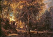 A Forest at Dawn with Deer Hunt