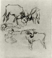 Sketch Of Cows And Children 1890