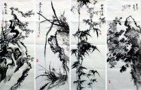 Plum,Orchid,Bamboo,Chrysanthemum-FourInOne - Chinese Painting