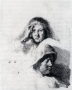 Лист из эскизам с портретом Саскии