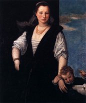 Ritratto di donna con un bambino e un cane 1548