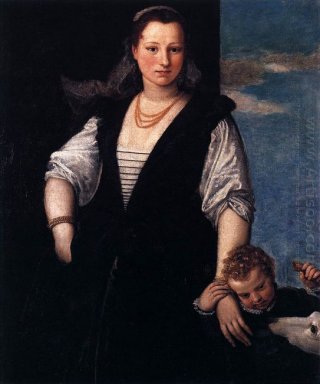 Portrait de femme avec un enfant et un chien 1548