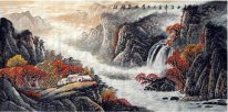 Montagnes, cascade - Peinture chinoise