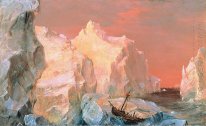 Icebergs and Wreck in Sunset