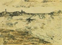 El Ródano con barcos y un puente de 1888