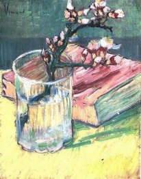 Blossoming Almond Branch In A Glass With A Book 1888