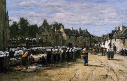 The Market At Landenneau 1870