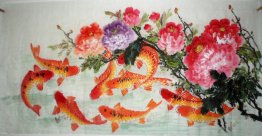 Fish & Peony - Peinture chinoise