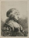 Rembrandt S esposa com pérolas em seu cabelo 1634