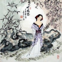 Beautiful lady, flowers - Chinese Painting