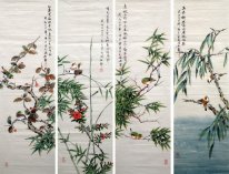 Vogels&Bloem(Vier Schermen) - Chinese Schilderkunst