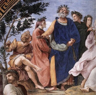 Das Parnassus Detail Homer Dante und Virgil im Stanze del