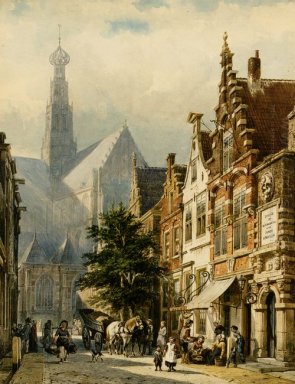 Muitas figuras nas ruas de Haarlem