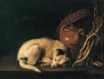 Un cane che dorme con Terracotta Pot