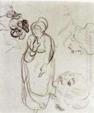 Étude d\'une femme debout deux têtes autre figure 1890