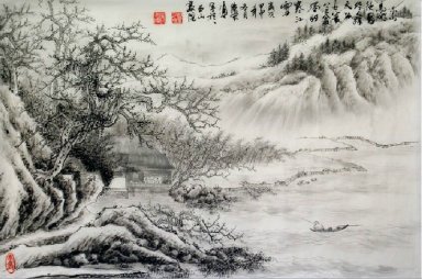 Träd, Hus - kinesisk målning