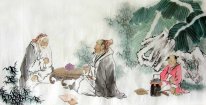 Dois homens velhos e crianças em chinês Pintura