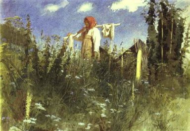 Mädchen mit Washed Linen auf dem Joch 1874