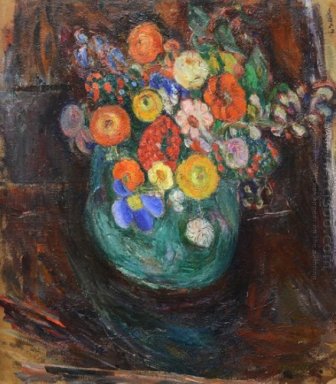 Still Life dengan Green Vase and Flowers