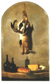 Still Life with Hare, Duck, Loaf of Bread, Cheese and Flasks of