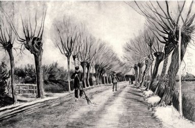 Strada Con Pollard salici e Uomo Con La Scopa 1881