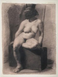 Masked nude woman, seated