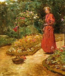 Woman Cutting Roses In A Garden 1889