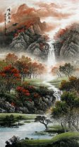 Montagnes, cascade, d'arbres - Peinture chinoise