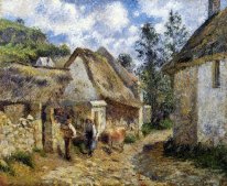 una calle en Auvers con tejado de paja y la vaca 1880