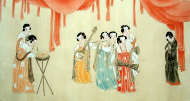 Schöne Dame, Abspielen von Musik - Chinesische Malerei