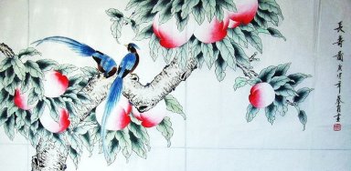 Magpies - Peach - Chinese Painting