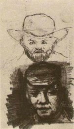 Two Heads Man With Beard And Hat Peasant With Cap