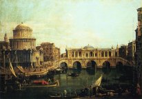 Capriccio da Grande Canal com uma ponte de Rialto e imaginário