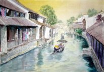 Un paisaje, acuarela - la pintura china