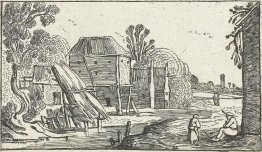 Landscape with farmhouse and barn on stilts at a water