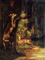 Male And Female Deer In The Woods 1864