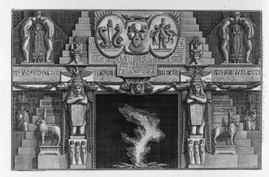 Egyptian Style Fireplace Flanked By Two Kneeling Female Figures